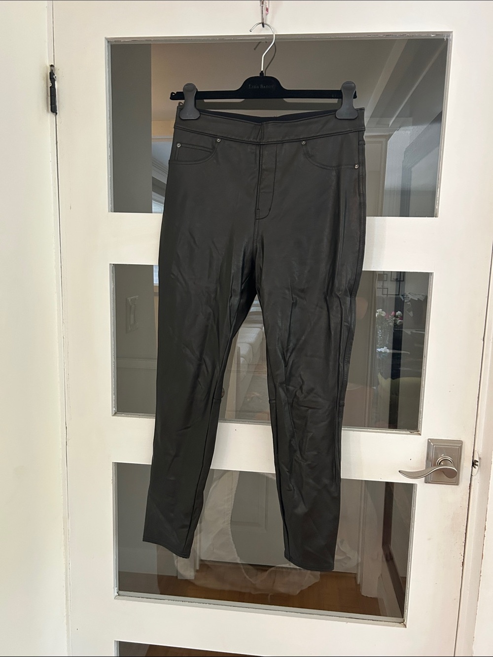 SPANX Men's Black Faux Leather-Look Pants
